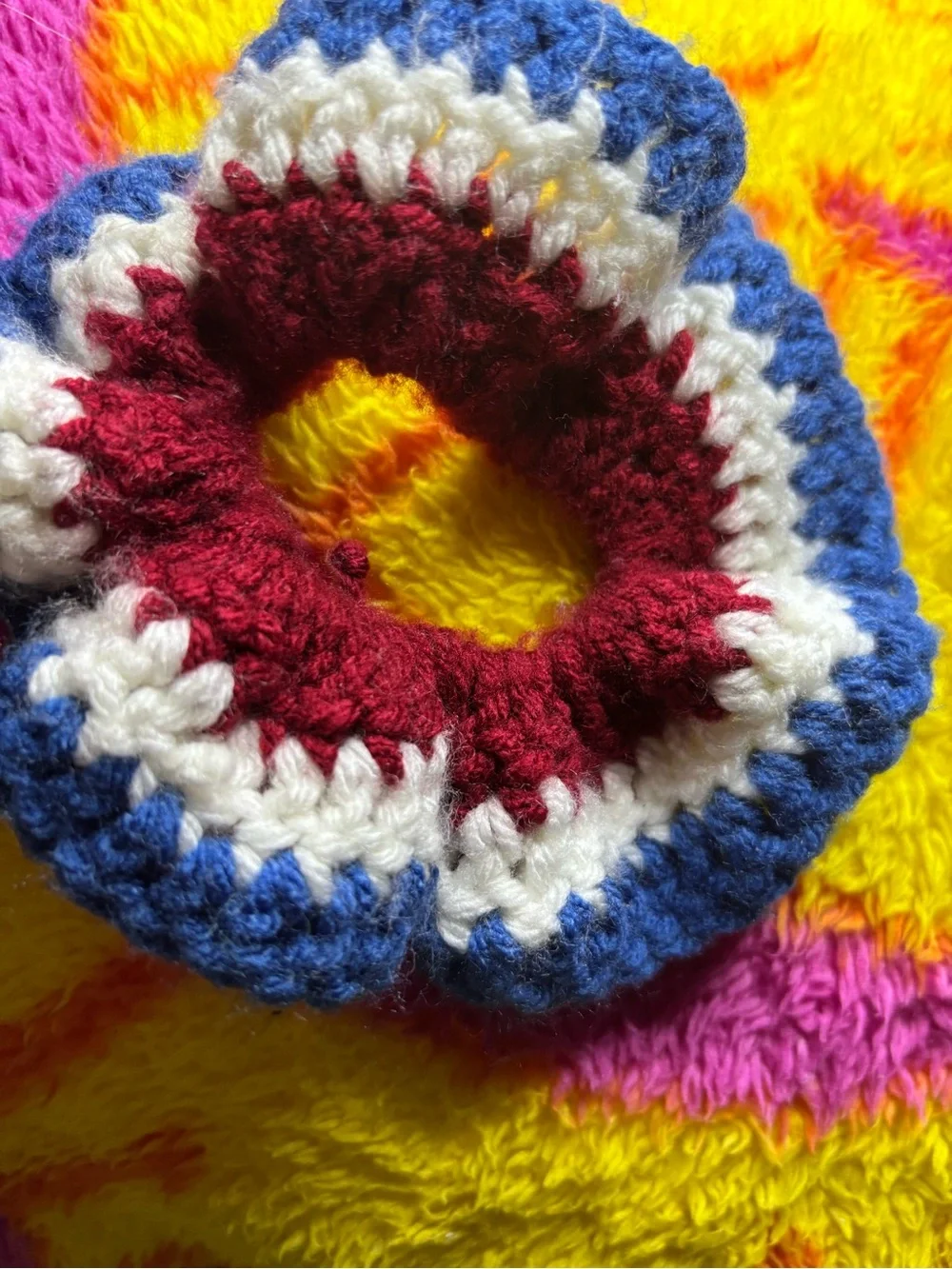 Kids Crochet Hair Scrunchie in Red, White & Blue